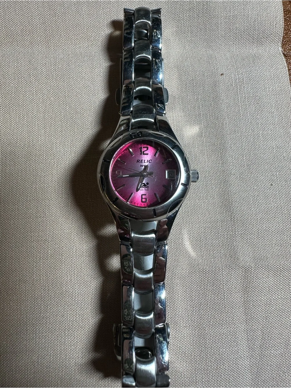 Relic Silver Watch with Pink Gradient Dial